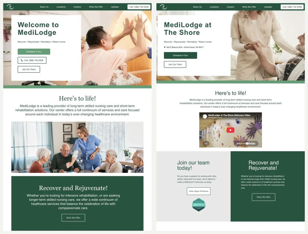MediLodge Home and Facility Pages